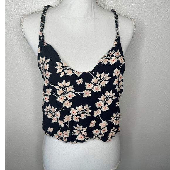 Boho Floral Braided Twist Back Tank Top XS Black Peach Cream Linen Summer Look - Picture 4 of 15